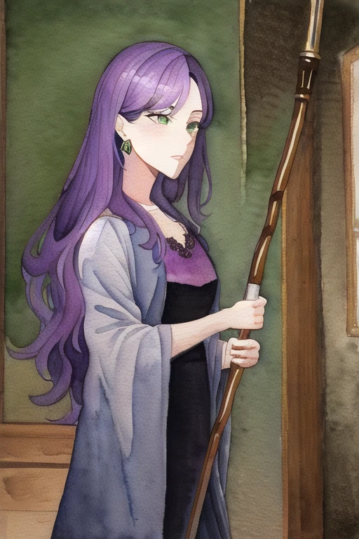 [NovelAI] серьги посох женщина среднего возраста акварель Ведьма [Иллюстрация]